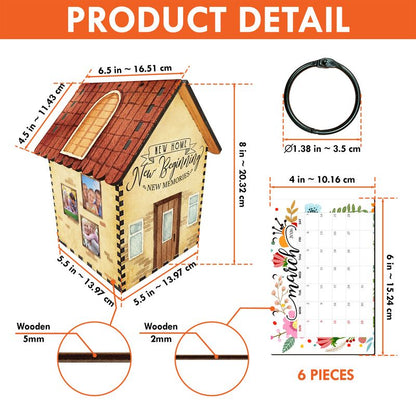Personalized House Box Wooden Desk Calendar With Storage