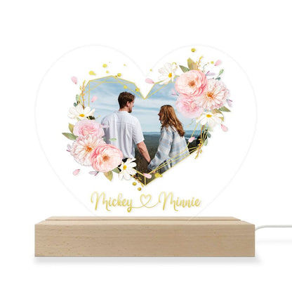 Personalized 3D Monochrome Led Light With Wooden Base - US