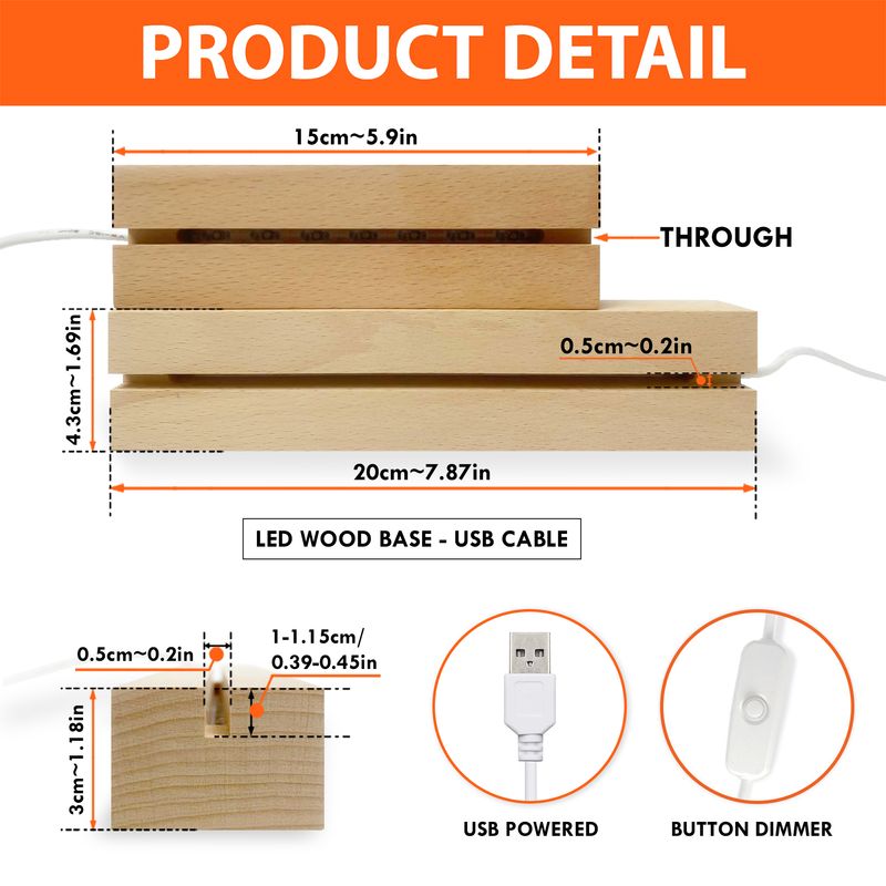 Personalized 3D Monochrome Led Light With Wooden Base - US