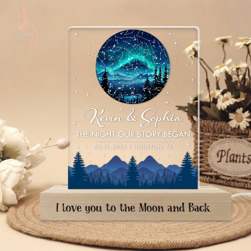 Personalized 3D Monochrome Led Light With Wooden Base - US